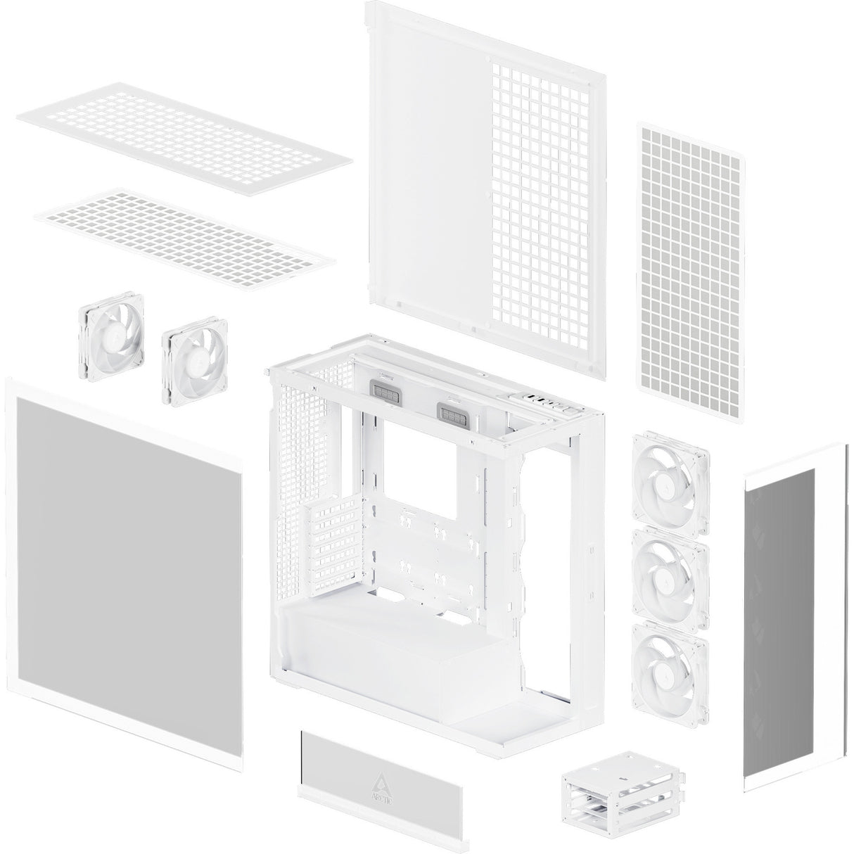 Boîtier tour midi Arctic xtender (blanc | 2x USB-A | 1x USB-C | RVB | verre trempé)