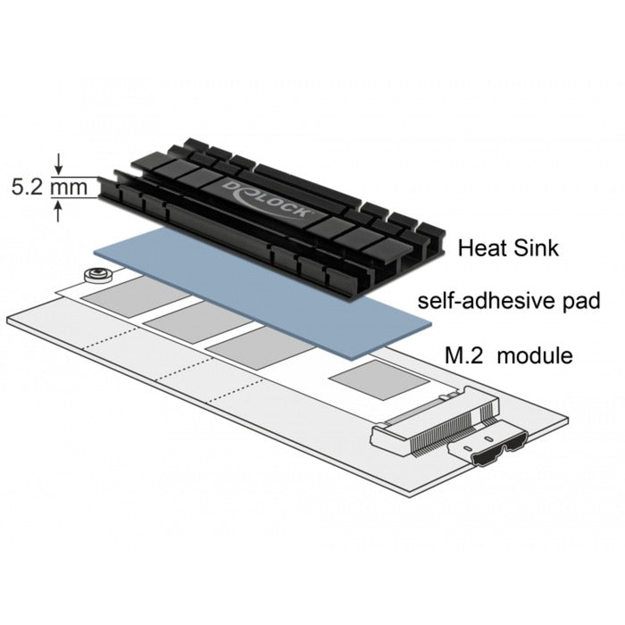 Delock dissipateur thermique plat 100 mm pour module m.2 (noir)