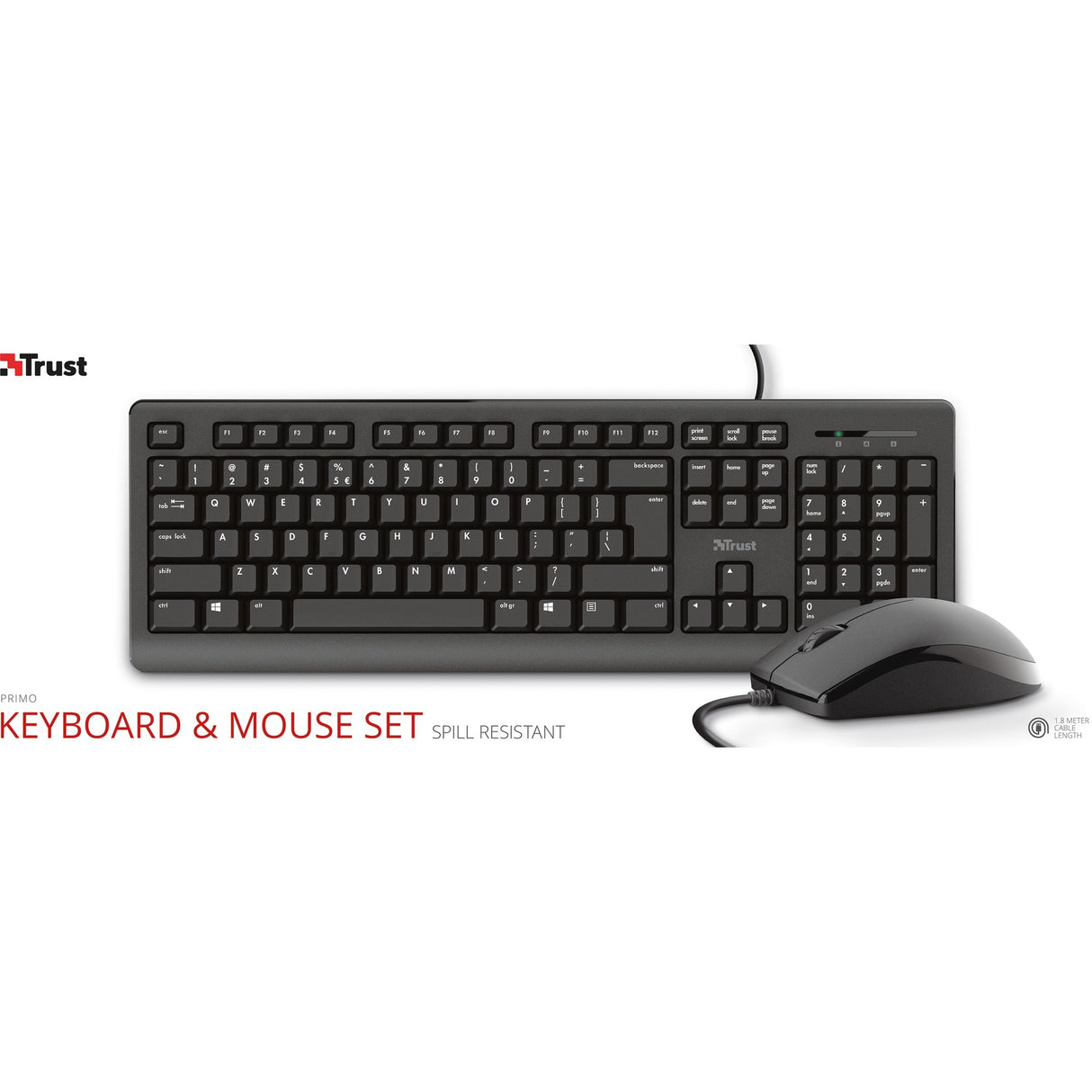 Trust primo – ensemble clavier et souris, ensemble de bureau (noir, disposition américaine, membrane)