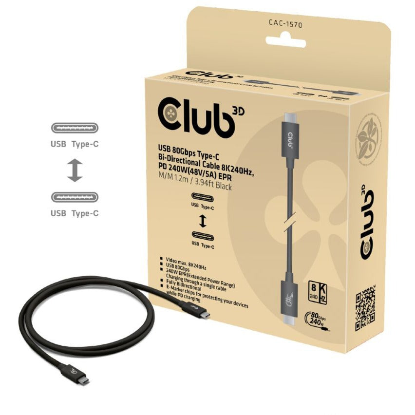 Club 3d USB-C 80 Gbit/s certifié 240 W 8 K 240 Hz.
