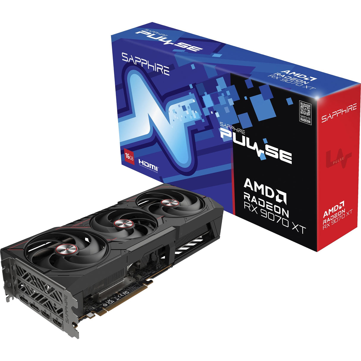 Carte graphique Sapphire Radeon RX 9070 XT Pulse (noir, 2x display port, 2x HDMI 2.1, RDNA4)