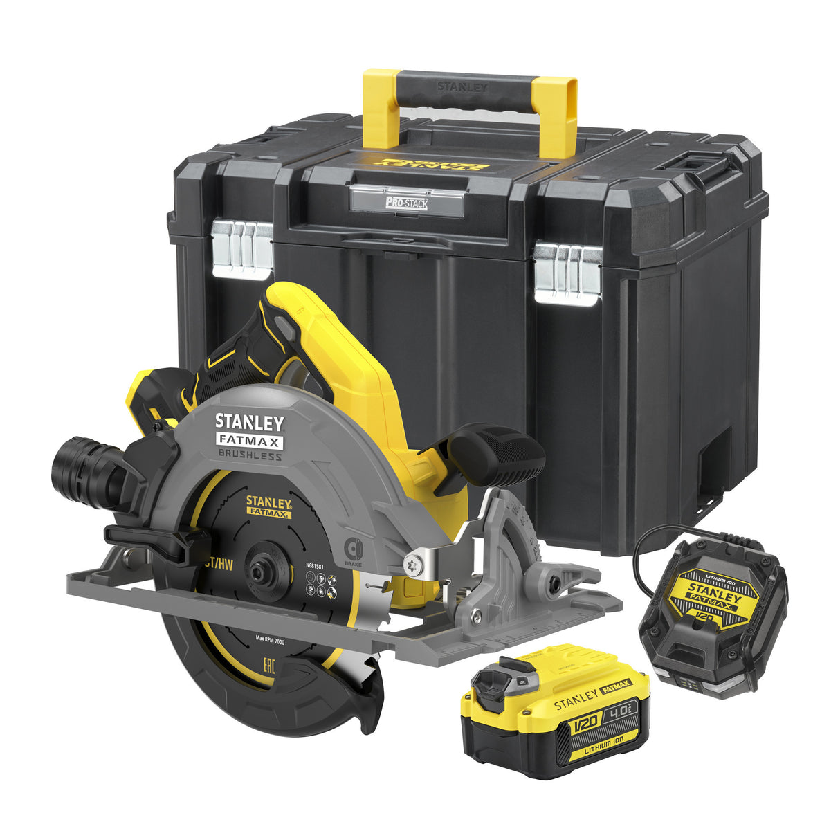 Scie circulaire Stanley fatmax v20 18v scie circulaire à main 190mm (noir jaune, batterie et chargeur inclus, avec étui)