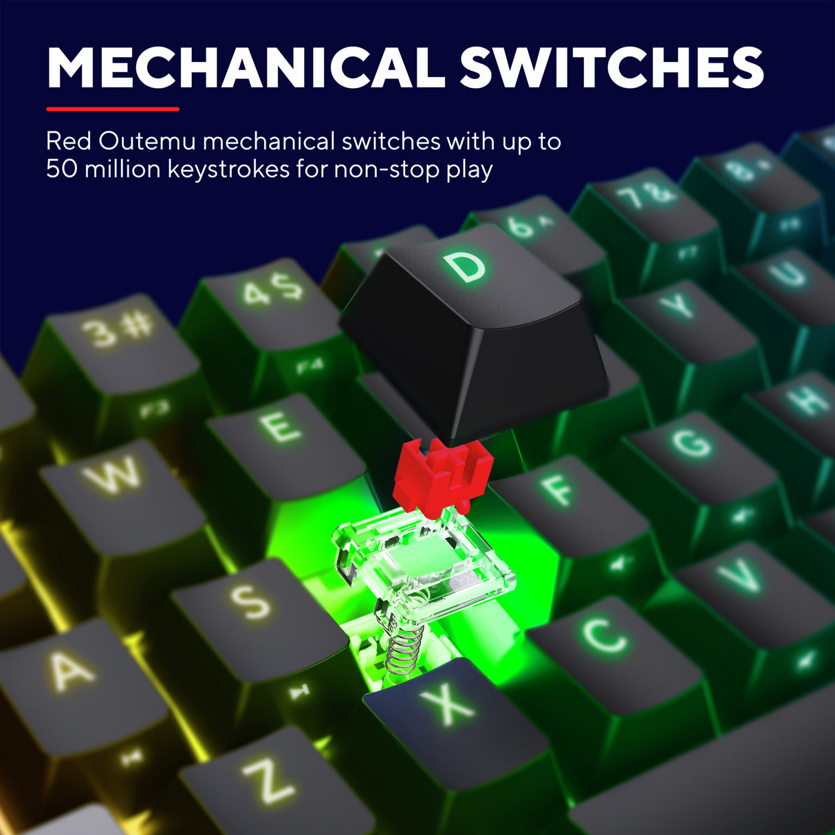 Trust GXT 867 Acira 60 % mini clavier de jeu mécanique (noir, disposition américaine (QWERTY), Outemu Red, 60 %, RVB)