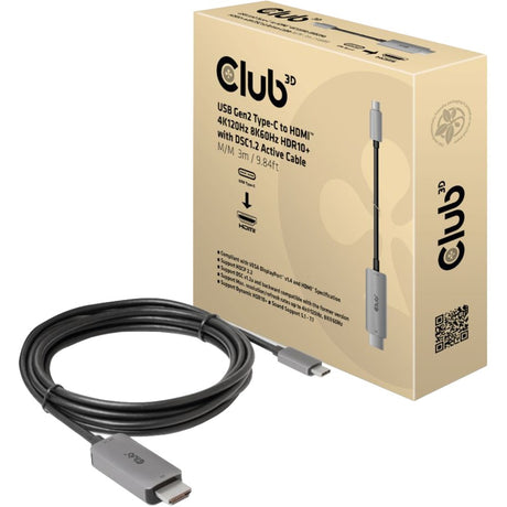 Câble Club 3D USB Gen2 Type-C vers HDMI (noir, 3 mètres, 4k120hz, 8k60hz, hdr10)