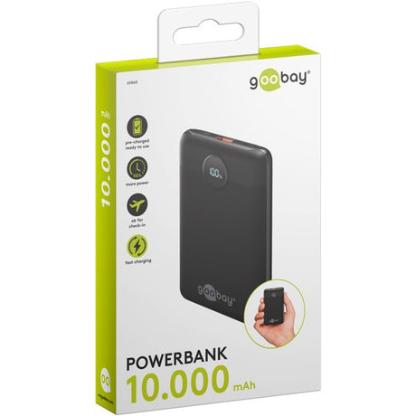 Goobay banque d'alimentation compacte 10 000 mah (noir, 10 ah, 1x USB-A, 1x USB-C, Power Delivery, charge rapide)