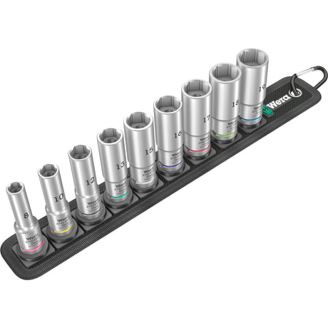 Wera Belt B Deep 1 jeu de douilles, avec 3 clés à douille à 8 entraînements, 9 pièces (noir)