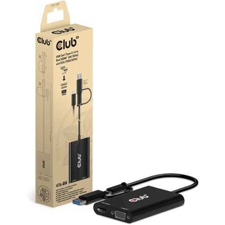 Adaptateur Club 3D USB Gen1 Type-C -A vers double HDMI (4K 30 Hz) VGA (1080 60 Hz) (noir)