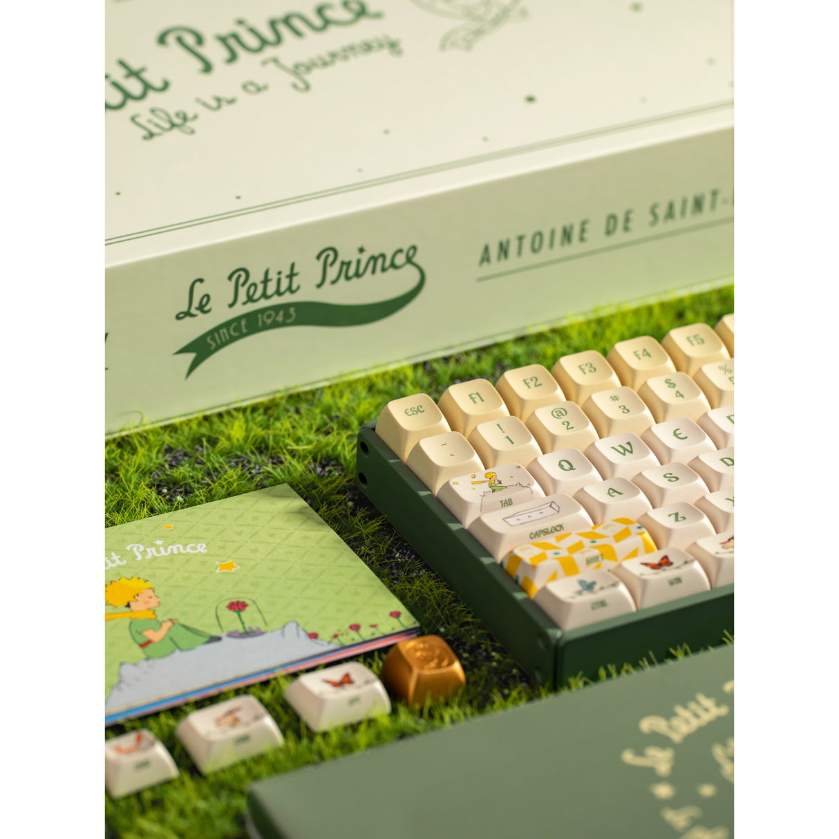 Clavier de jeu mécanique RVB Iqunix f97 floral date (vert, disposition américaine (qwerty), iquunix petit prince, 96 %, LED RVB, remplaçable à chaud, pbt, 2,4 GHz | Bluetooth 5.1 | USB-C)