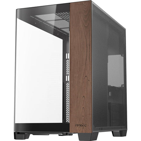 Boîtier tour midi en bois courbe Antec c8 (couleur bois noir | 2x USB-A | 1x USB-C | verre trempé)