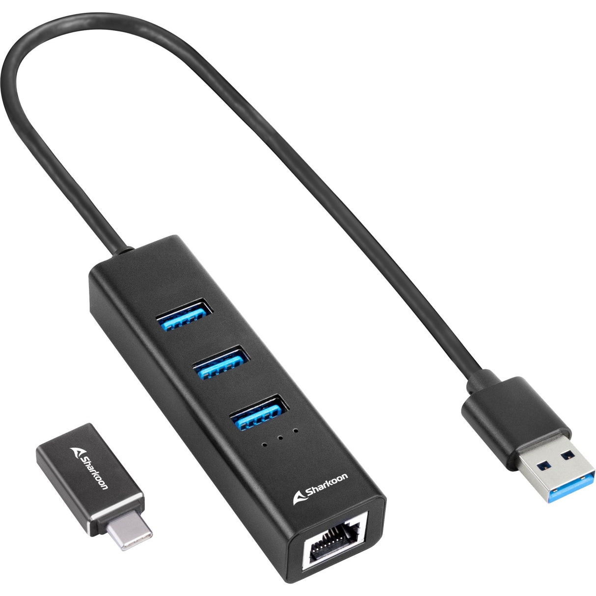 Sharkoon 3 port USB 3.2 Gen 1 Hub en aluminium + Ethernet RJ45