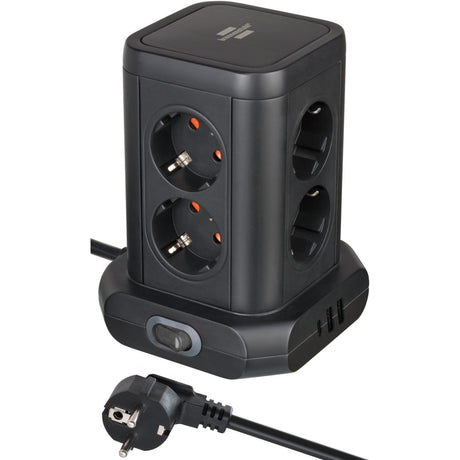 Tour multiprise Brennerstuhl avec 8 multiprises disposées à 45° (noir, 2x USB-A, 1x USB-C Power Delivery)