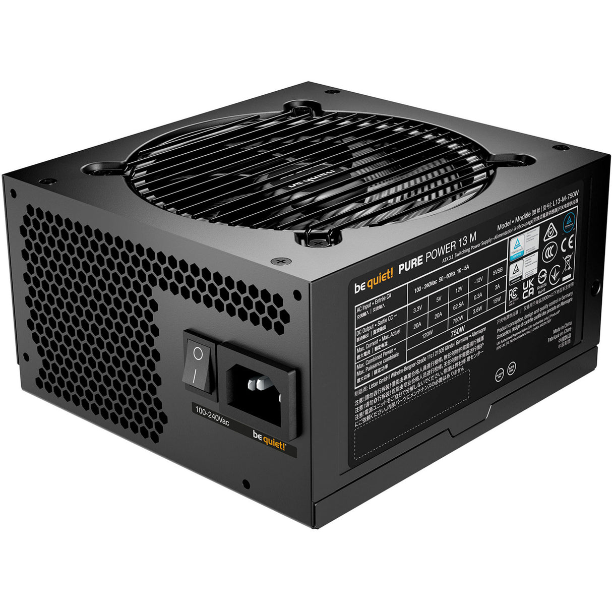 Soyez silencieux! alimentation pure power 13 m modulaire 750 watts (noir, 1x 12v-2x6, 4x pcie)