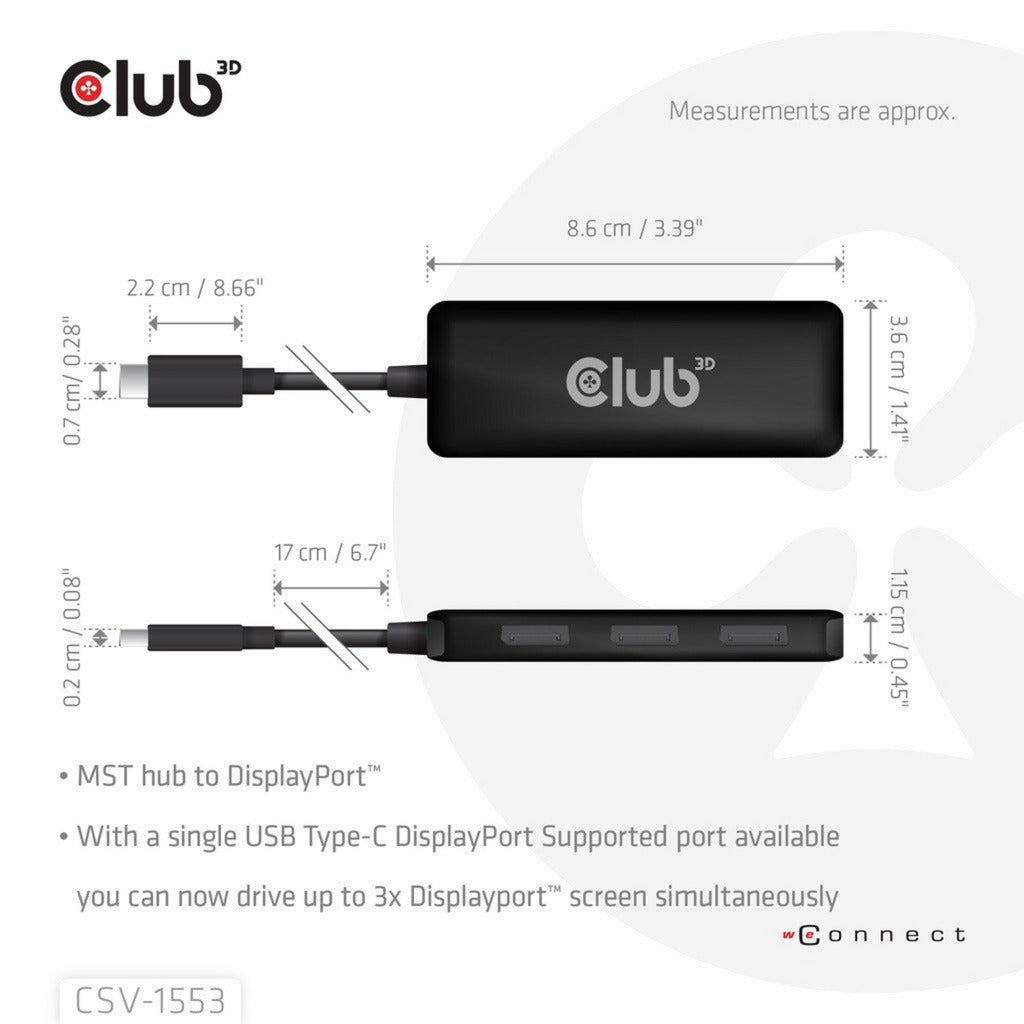 Club 3D Hub USB-C vers triple DisplayPort MST (noir, 4K60 Hz)
