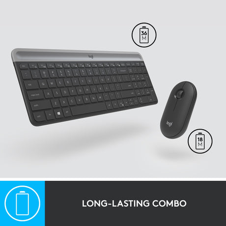 Logitech mk470 slim ensemble de bureau sans fil (noir, disposition américaine-internationale (qwerty), commutateurs à ciseaux, 100 %, 1000 dpi)
