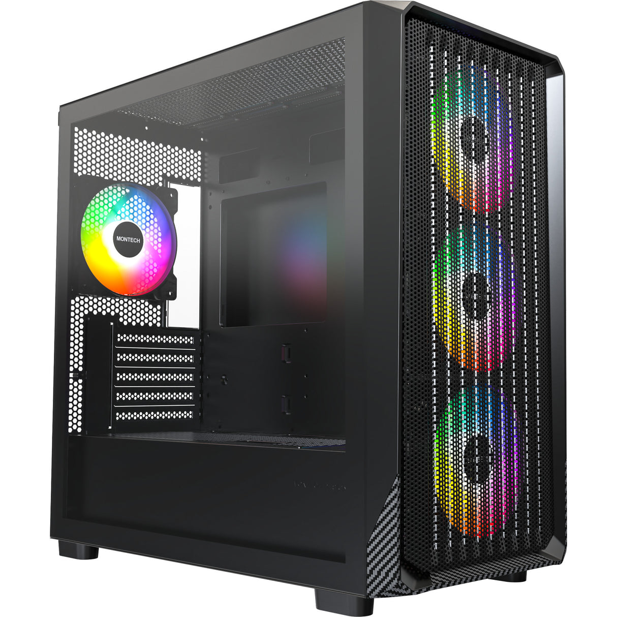 Boîtier tour midi Montech x5m (noir | 2x USB-A | 1x USB-C | RGB | verre trempé)