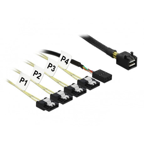 Delock câble mini SAS HD SFF-8643 > 4x SATA 7 broches inversé + bande latérale (noir, 0,5 mètre)