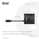 Club 3D USB-C bidirectionnel vidéo + données + commutateur PD commutateur USB (noir)