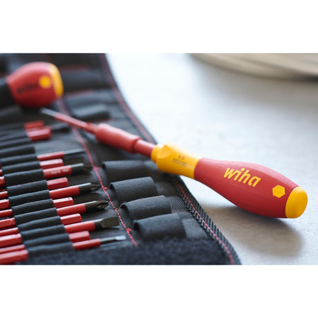 Wiha jeu de tournevis et d'embouts slimvario (rouge jaune, tête fendue, pozidriv, plus pozidriv 10 pièces avec étui pliable)