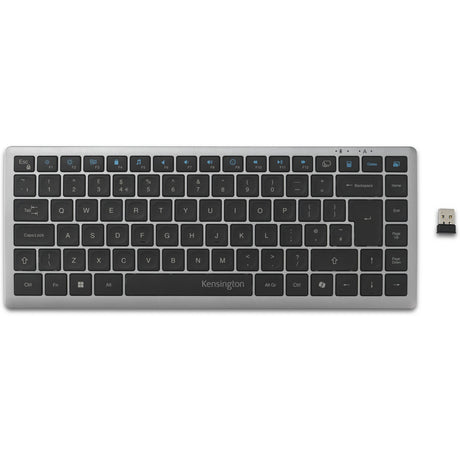 Kensington KB435 EQ clavier compact multi-appareils rechargeable (gris, disposition internationale américaine (QWERTY), commutateurs à ciseaux, 80 % (TKL), USB, 2,4 GHz, Bluetooth 5.4)