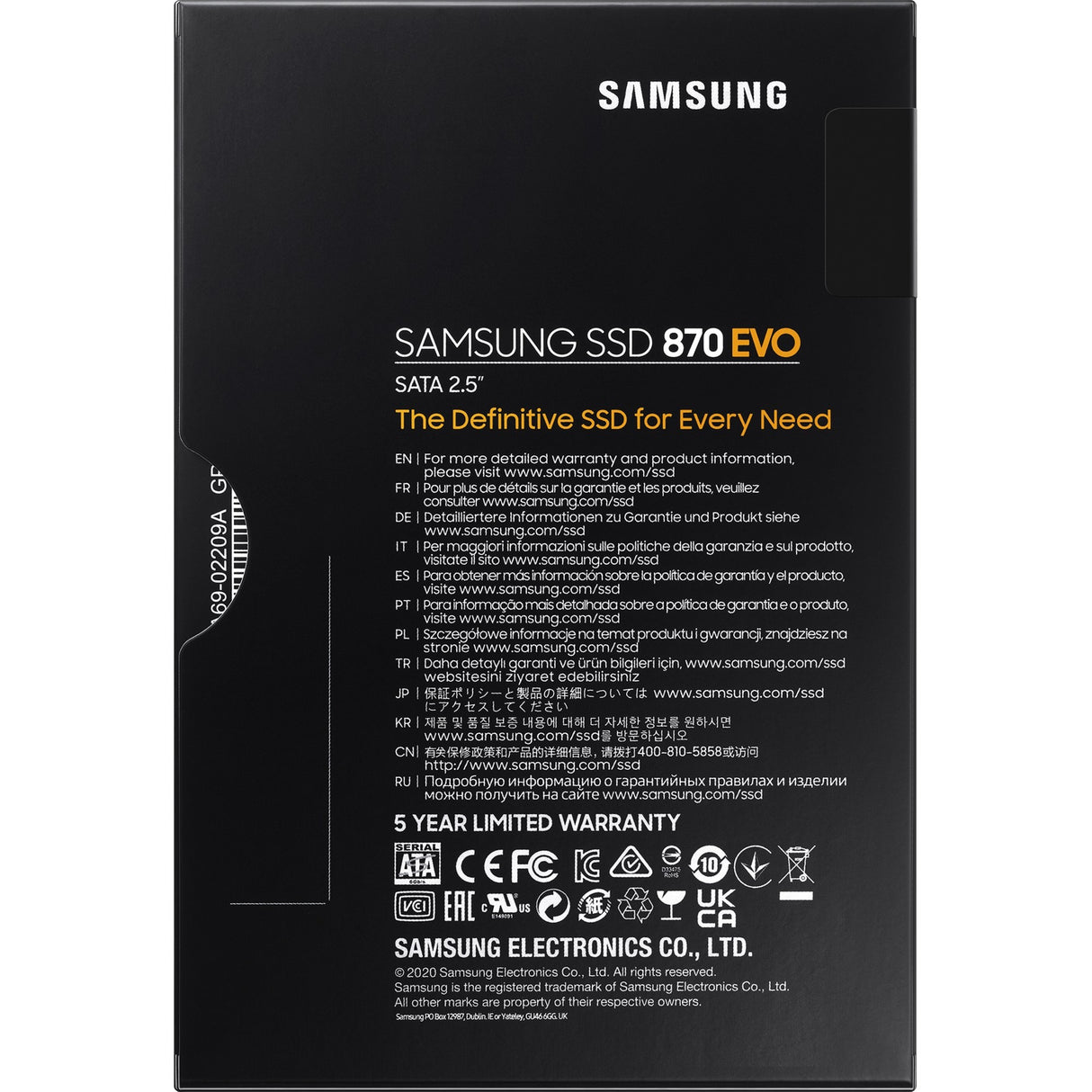 Samsung mz-77e2t0b 870 evo ssd, 2 to, 2.5, sata3, 6 gbps, 3d v-nand, 560 550 mo s, 512 mo ddr4