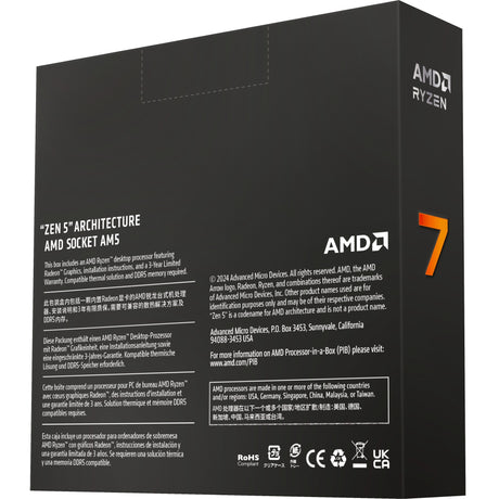 Processeur AMD Ryzen 7 9700x, 3,8 GHz (5,5 GHz Turbo Boost) socket AM5 (débloqué, en boîte)