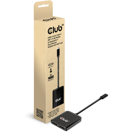 Club 3D USB 3.2 Gen2 Type-C (DP Alt-Mode) vers DisplayPort double moniteur 4K60Hz M F MST Hub DisplayPort Splitter (Noir)