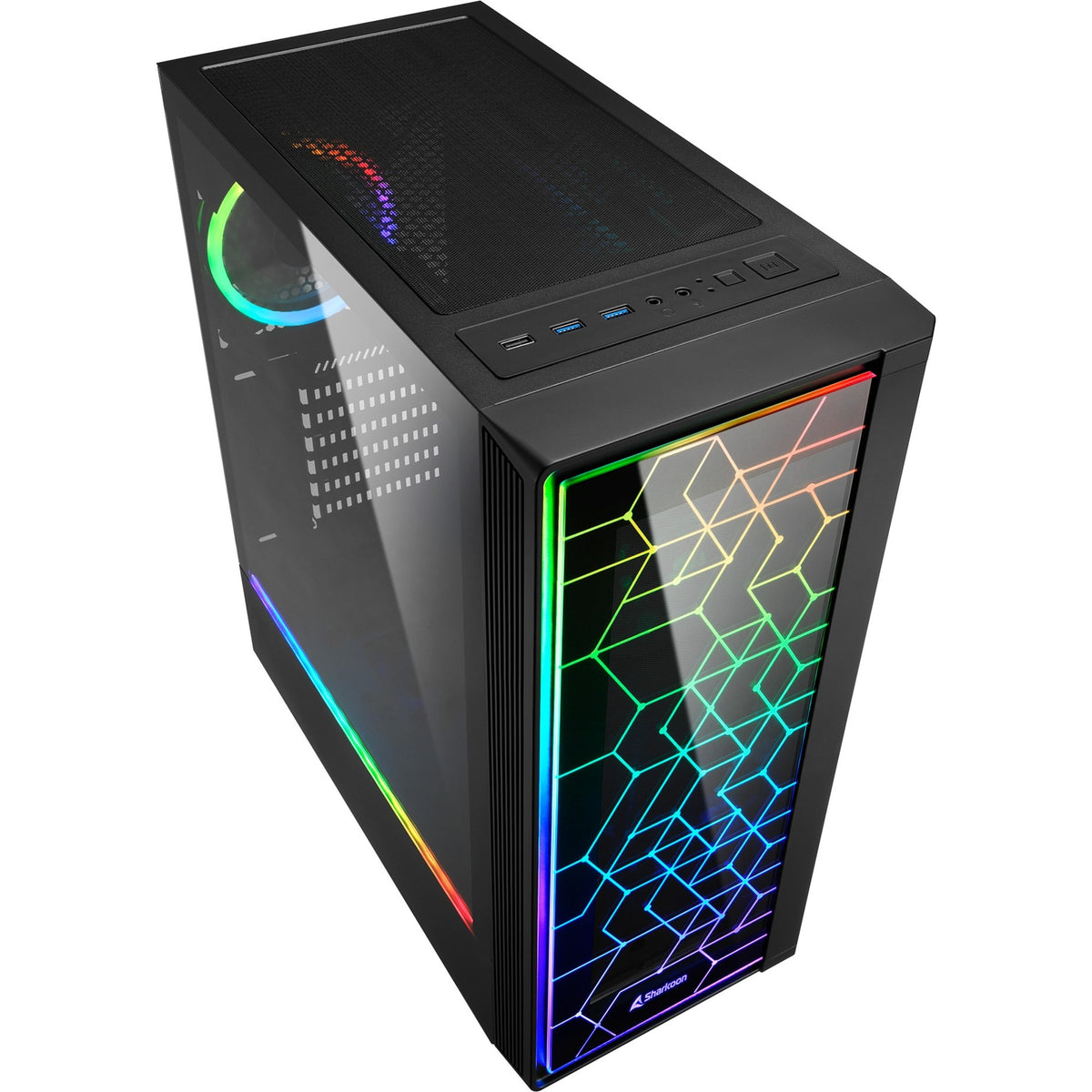 Boîtier tour midi Sharkoon rgb lit 100 (noir | 3x usb-a | rgb | fenêtre)