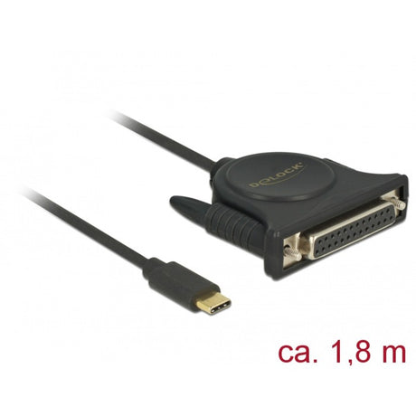 Delock USB-C 2.0 mâle > 1 x câble parallèle DB25 femelle (noir, 1,8 mètres)