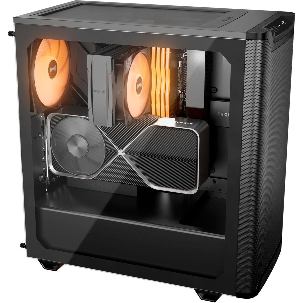 Soyez silencieux! boîtier tour midi pure base 501 lx (noir | 2x USB-A | 1x USB-C | RGB | verre trempé)