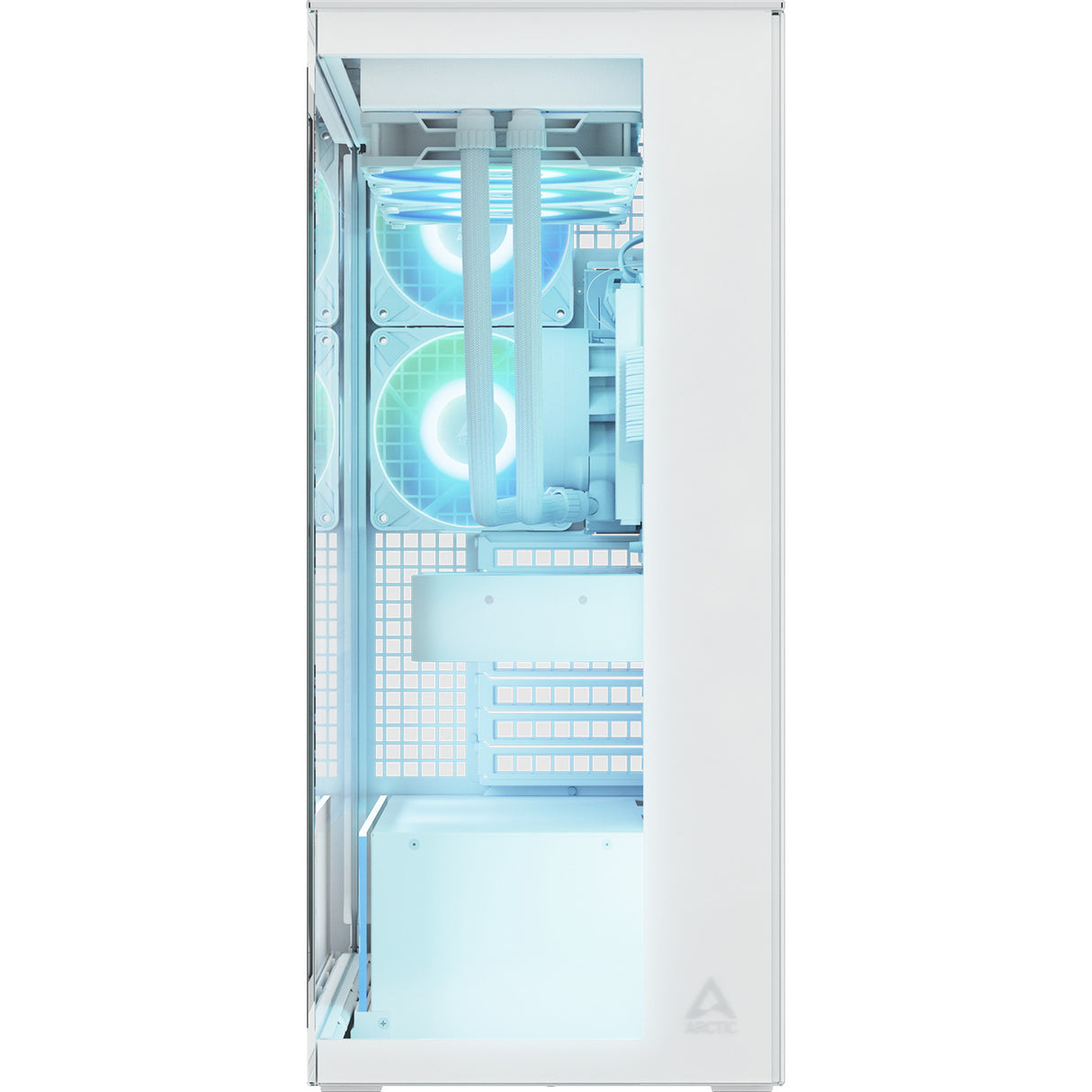 Boîtier tour midi Arctic xtender (blanc | 2x USB-A | 1x USB-C | RVB | verre trempé)
