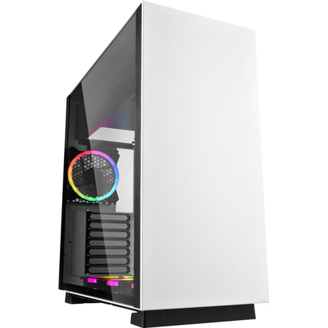 Boîtier tour midi RVB en acier pur Sharkoon (blanc | 2x USB-A | RVB | verre trempé)