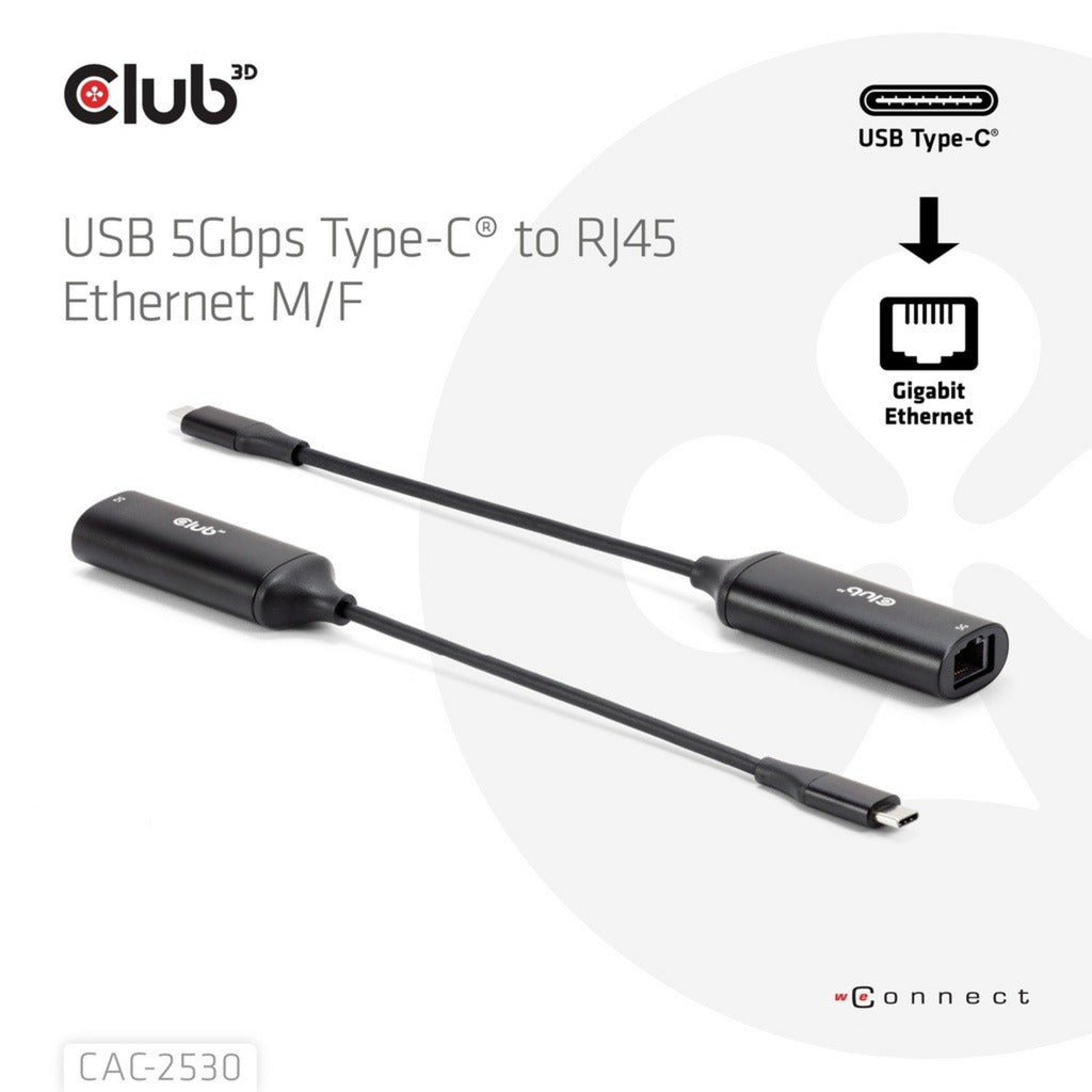 Adaptateur Ethernet M-F Club 3D USB-C vers RJ45 5 Gbit/s (noir)