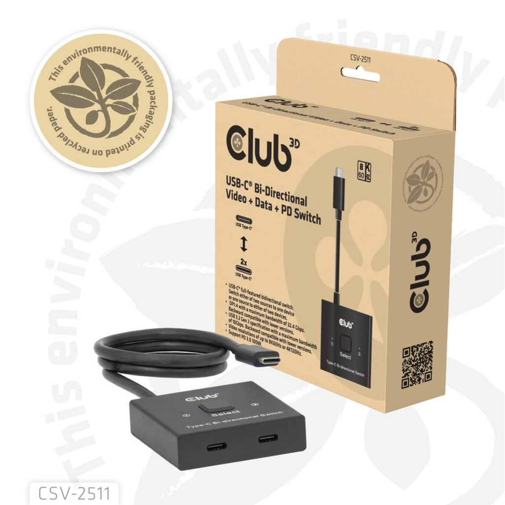 Club 3D USB-C bidirectionnel vidéo + données + commutateur PD commutateur USB (noir)
