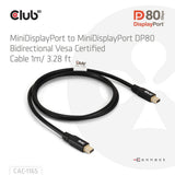 Câble bidirectionnel Club 3D Mini DisplayPort vers Mini DisplayPort DP80 (noir, 1 mètre, certifié Vesa)
