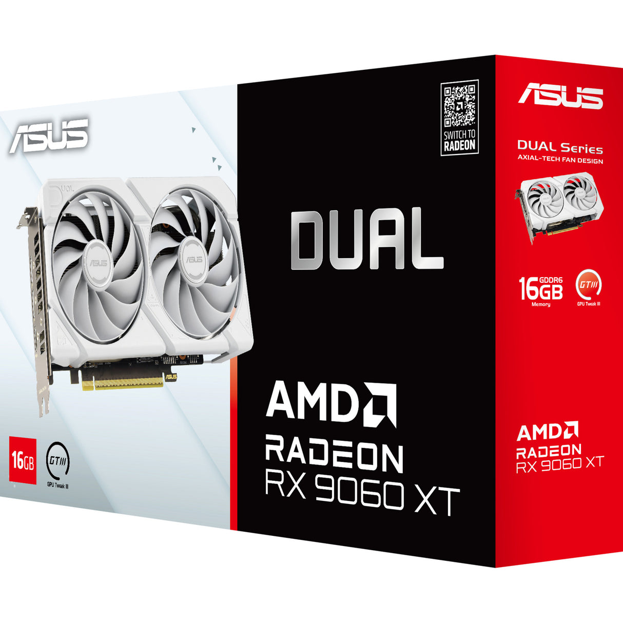 Carte graphique Asus Radeon RX 9060 XT Dual White Edition 16 Go (blanc, RDNA4, GDDR6, 2x Display Port, 1x HDMI 2.1)