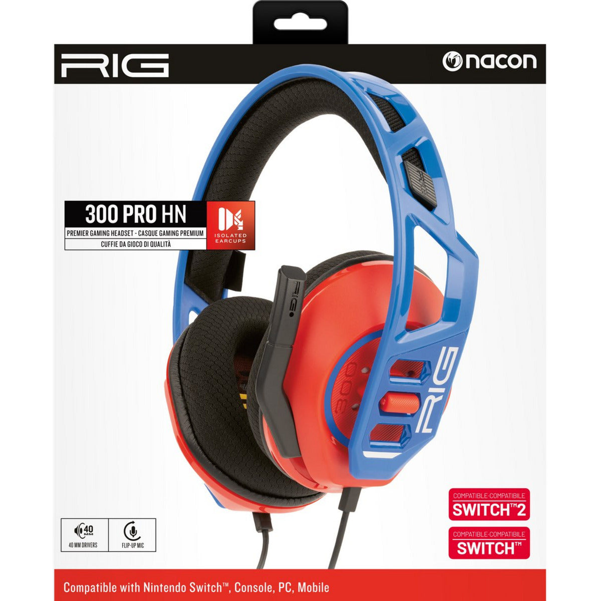 Casque de jeu supra-auriculaire Nacon rig 300 pro hn (rouge bleu, nintendo switch, nintendo switch 2, playstation 5, playstation 4, xbox, windows)