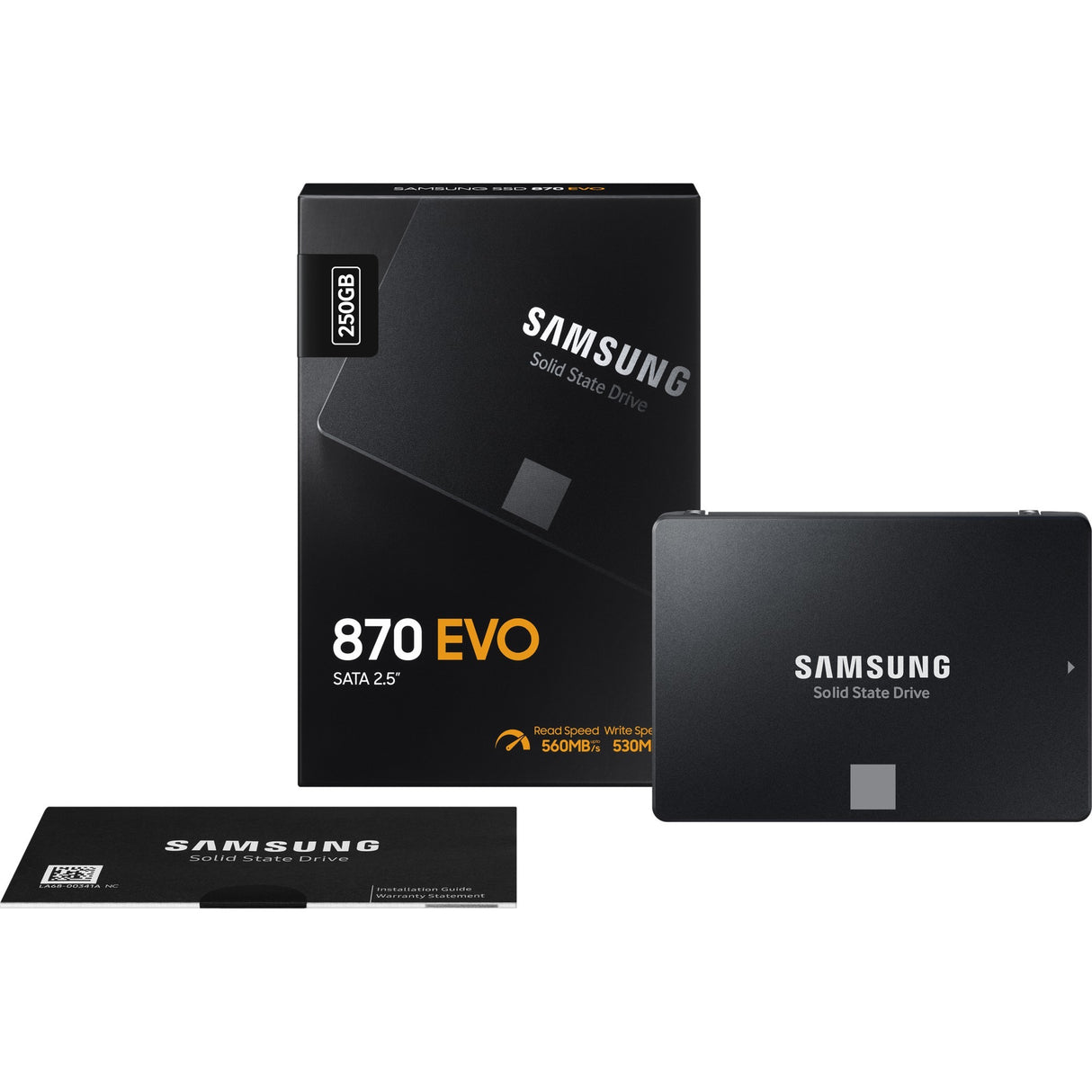 Samsung mz-77e250b 870 evo ssd, 250b, 2.5, sata-3 6 gbps, 3d v-nand, 512 mo ddr4, 560 550 mo s
