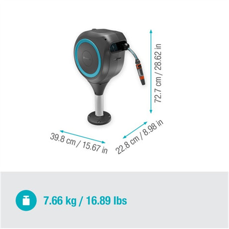 Gardena boîtier de tuyau de terrasse enroulable s enrouleur de tuyau (gris blanc, 15 mètres, avec spray de nettoyage)