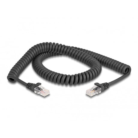 Delock câble spiralé rj-45 mâle vers mâle cat.5e (noir, 2 mètres)