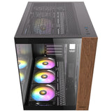 Boîtier tour midi argb en bois Antec cx800 (couleur bois noir | 1x USB-A | 1x USB-C | verre trempé)