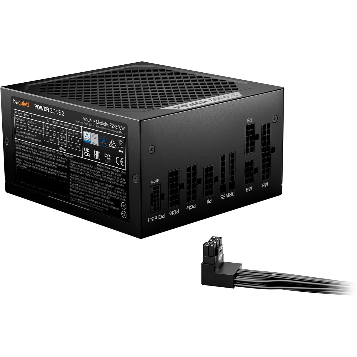 Soyez silencieux! Alimentation modulaire Power Zone 2 de 850 watts (noir, 1x 12v-2x6, 3x PCIe)