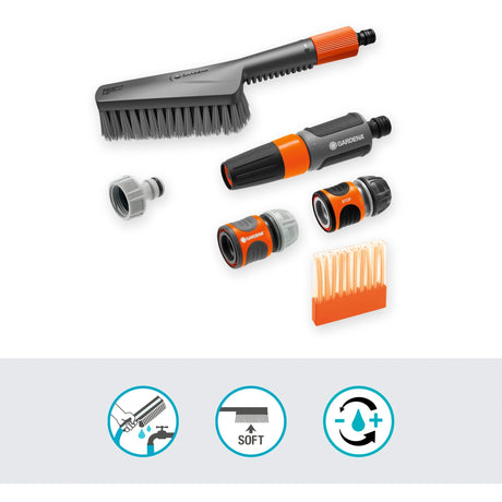 Gardena cleansystem kit de nettoyage avec brosse douce, barres de savon et connecteurs de brosse de lavage (gris orange, 18862-20)