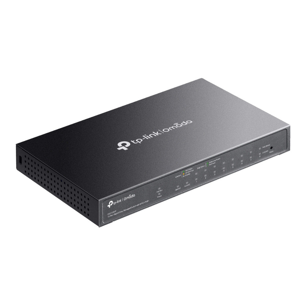 Tp-link omada es210gmp commutateur géré facile à 10 ports gigabit (noir, 8x poe+, 1x gigabit sfp)