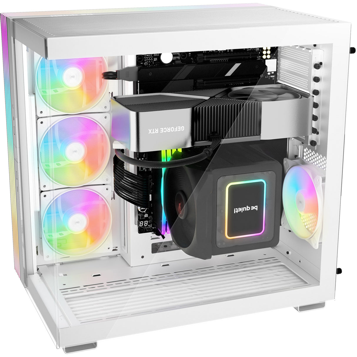Soyez silencieux! boîtier tour midi light base 600 dx (blanc | 2x USB-A | 1x USB-C | RGB | verre trempé)