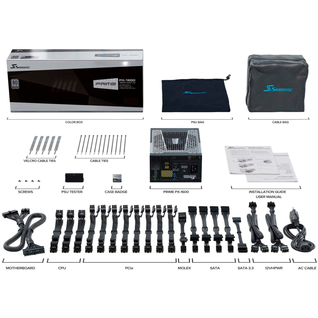 Seasonic Prime PX-1600 Alimentation modulaire 1600 watts (noir, 2x 12VHPWR, 8x PCIe)