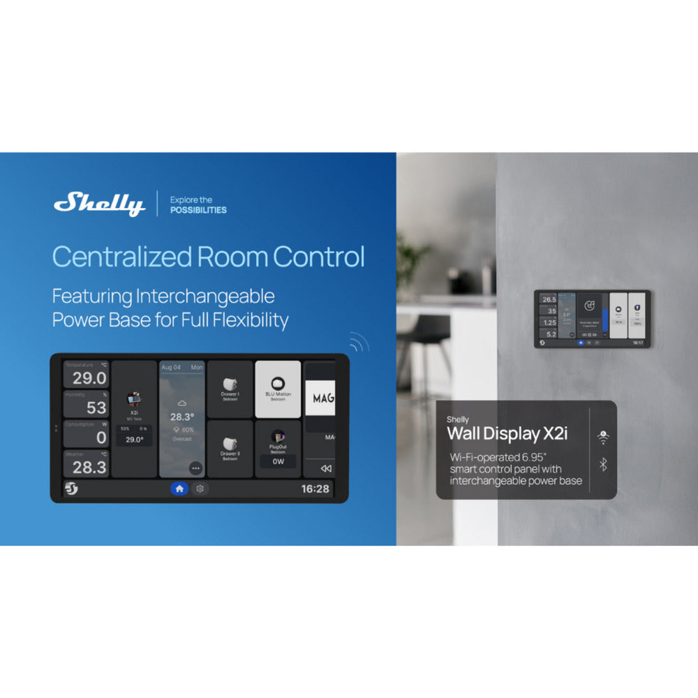 Panneau de commande Shelly wall display x2i (noir, écran tactile, Wi-Fi 6, Bluetooth 5.4)