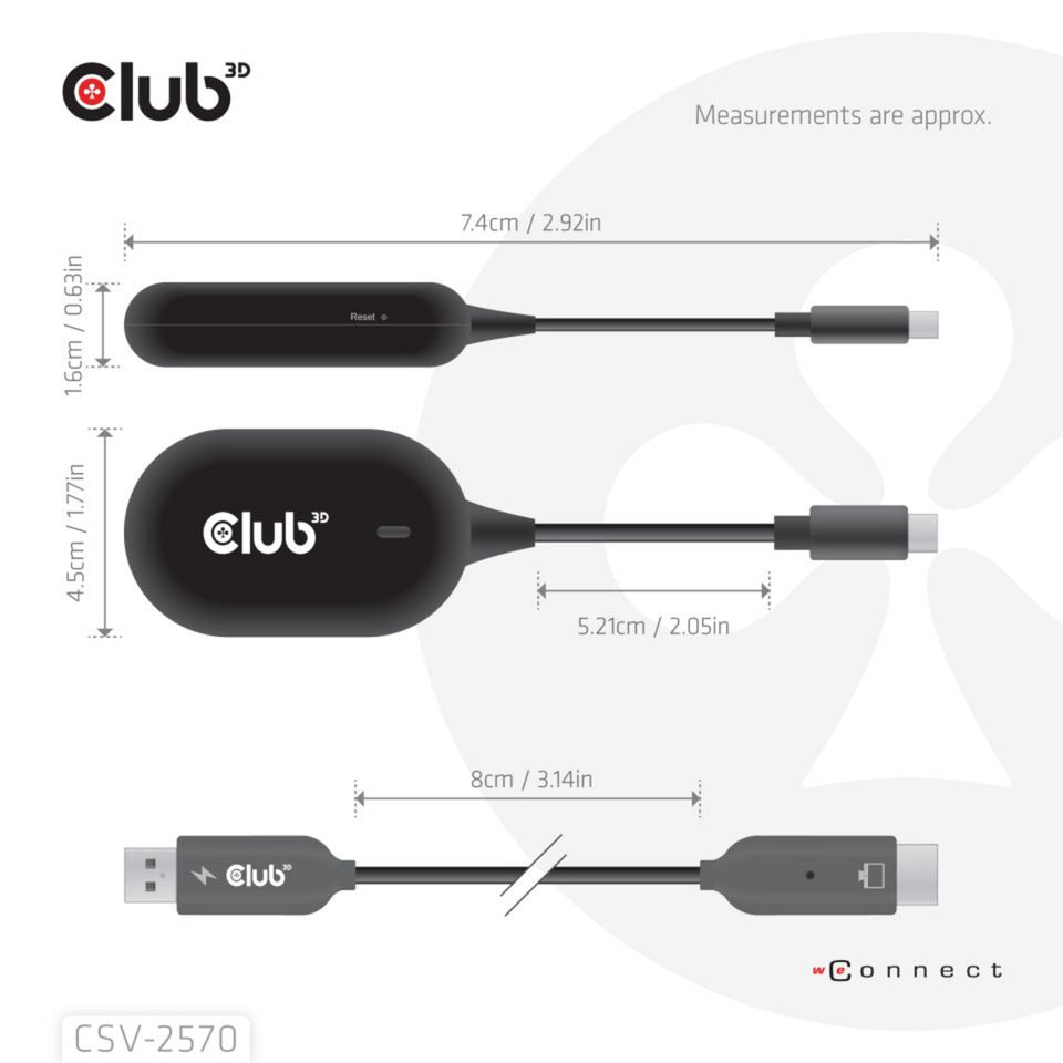 Adaptateur émetteur et récepteur sans fil USB-C vers HDMI Club 3D (noir)