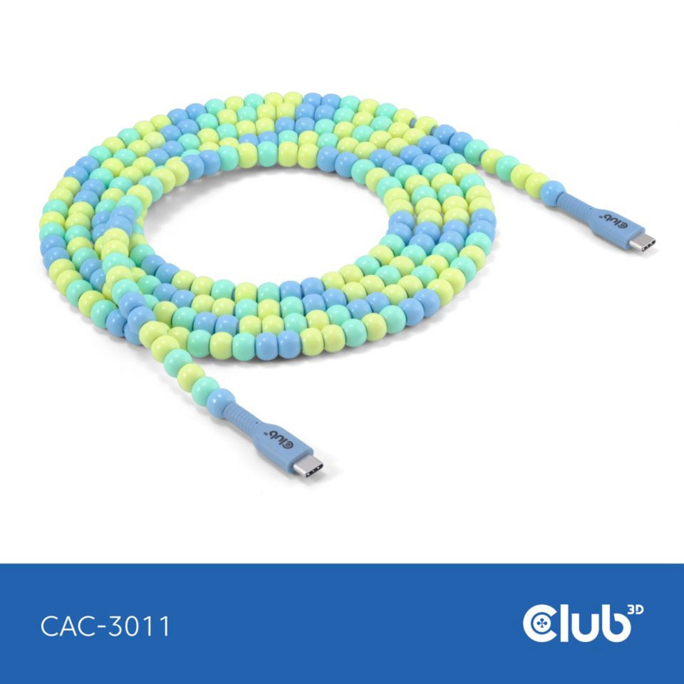 Câble perlé Club 3D USB-C bleu, câble de 2 mètres (bleu)