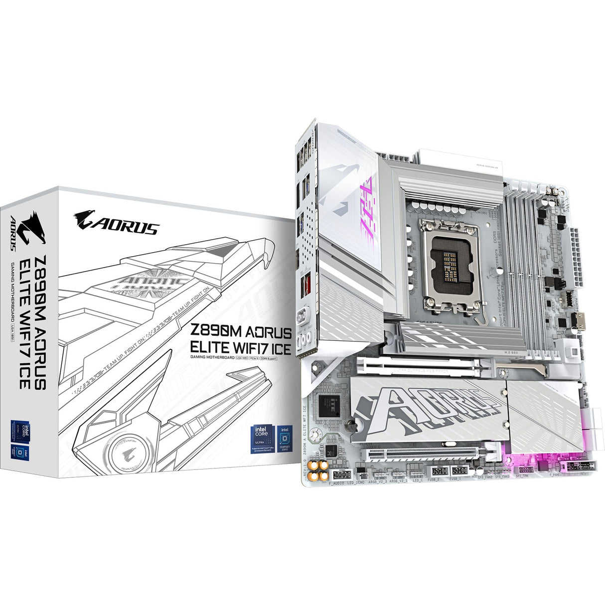 Carte mère Gigabyte Z890M Aorus Elite WF7 Ice Socket 1851 (RAID, 2,5 Go-LAN, Wi-Fi 7, BT, son, µATX)