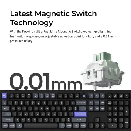 Clavier à interrupteur magnétique Keychron q6 he 8k (blanc, disposition américaine (qwerty), lime ultra-rapide, 100%, rgb, hot swap, 8k)